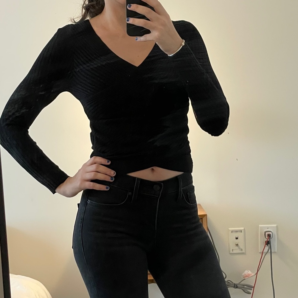 H&M black faux wrap top